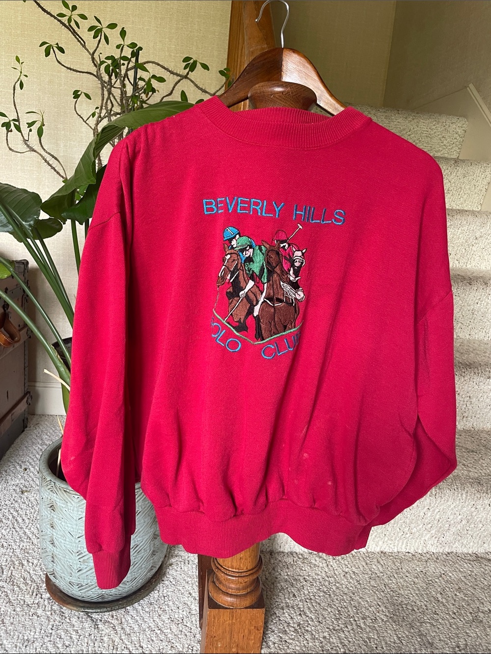 Vintage 80s Beverly Hills Polo Club Men's Red Embroidered Sweatshirt